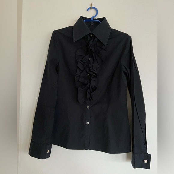 2/$25💙Women’s black French cuff long-sleeve shirt (Vtg) - Picture 2 of 14
